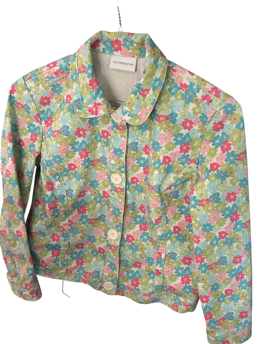 Liz Claiborne Pastel Floral Denim Jacket Vintage Y2K Girlcore Trucker Sz M EUC - Picture 2 of 16